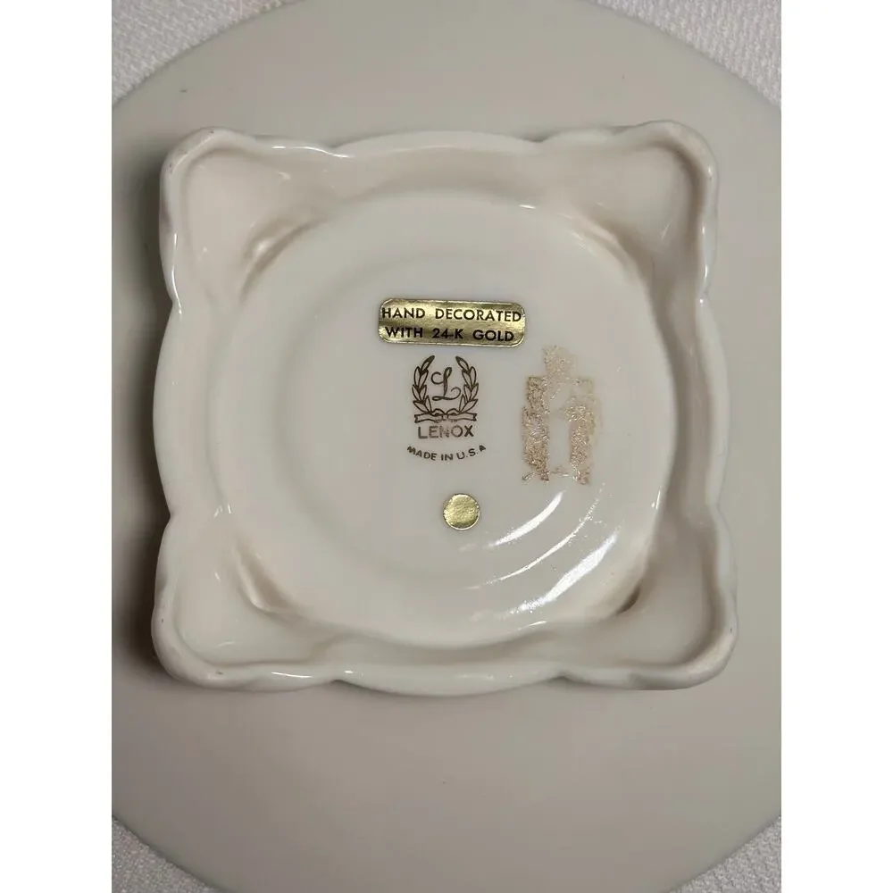 Vintage Lenox Radiance Footed Pillar Candle Holder Gold Trim USA Floral 1973